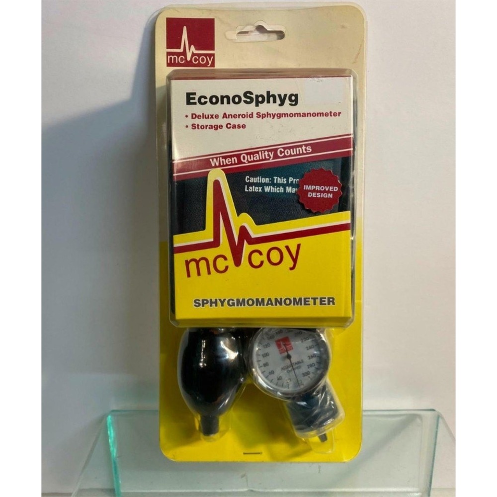 McCoy EconoSphyg Deluxe Aneroid Sphygmomanometer Blue VCU808 Manual BP Cuff New